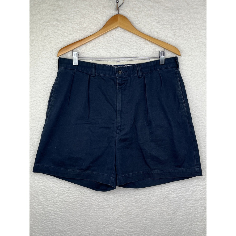 Polo Ralph Lauren Mens Navy Blue Pleated Chino Shorts Size 35 Cotton 6289
